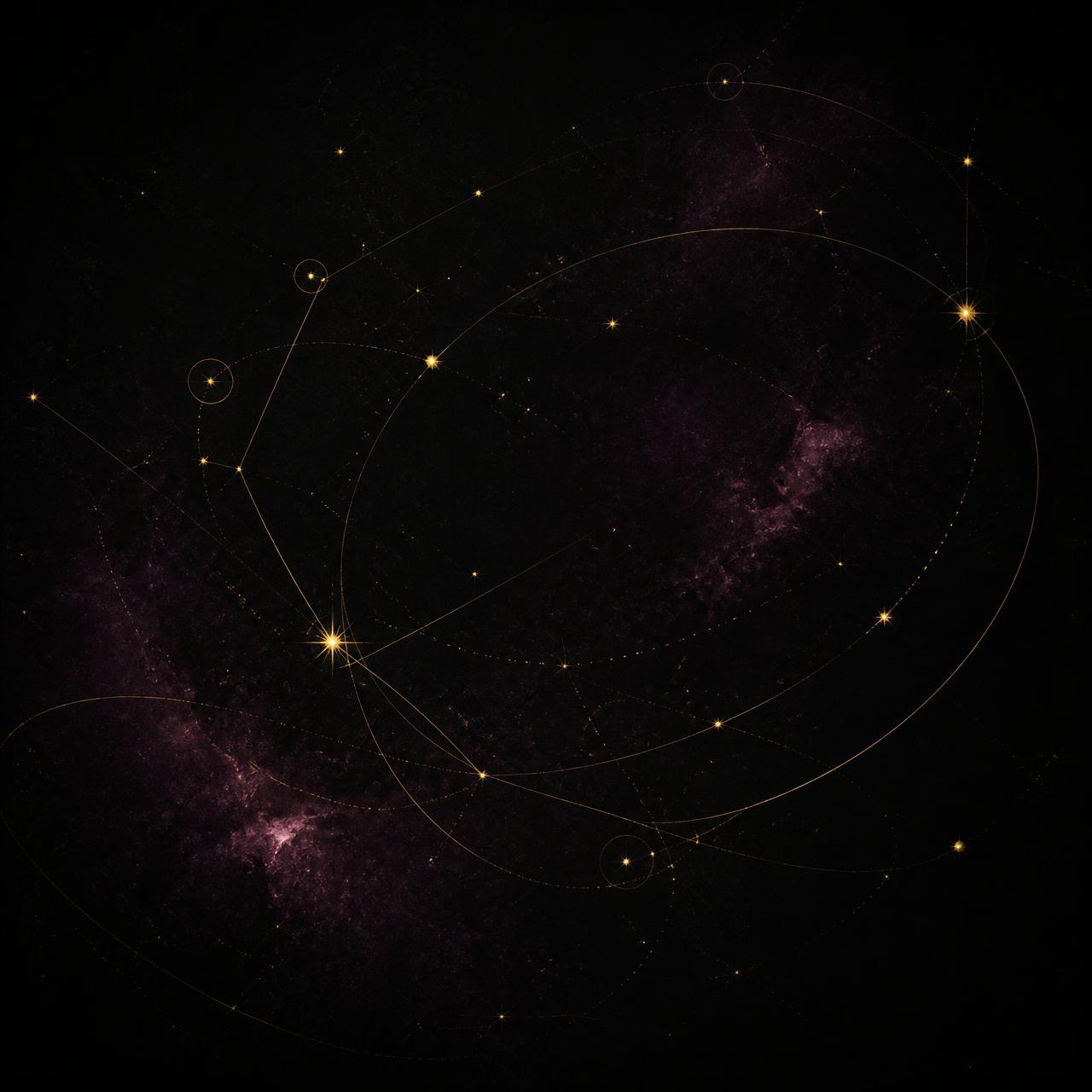 Abstract constellation of fine gold lines forming an orbital path